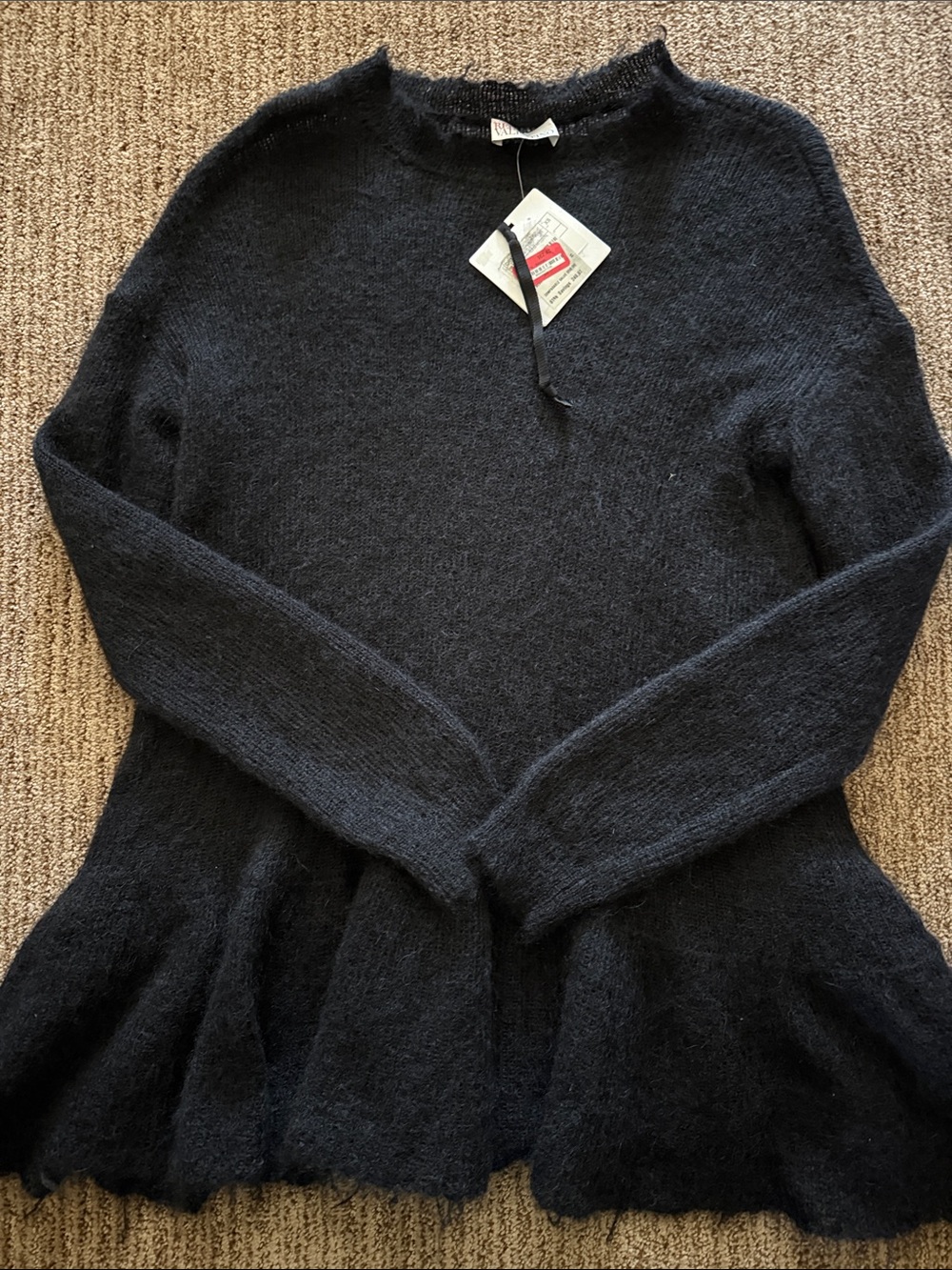 RED Valentino Black Fuzzy Turtleneck Peplum Sweater